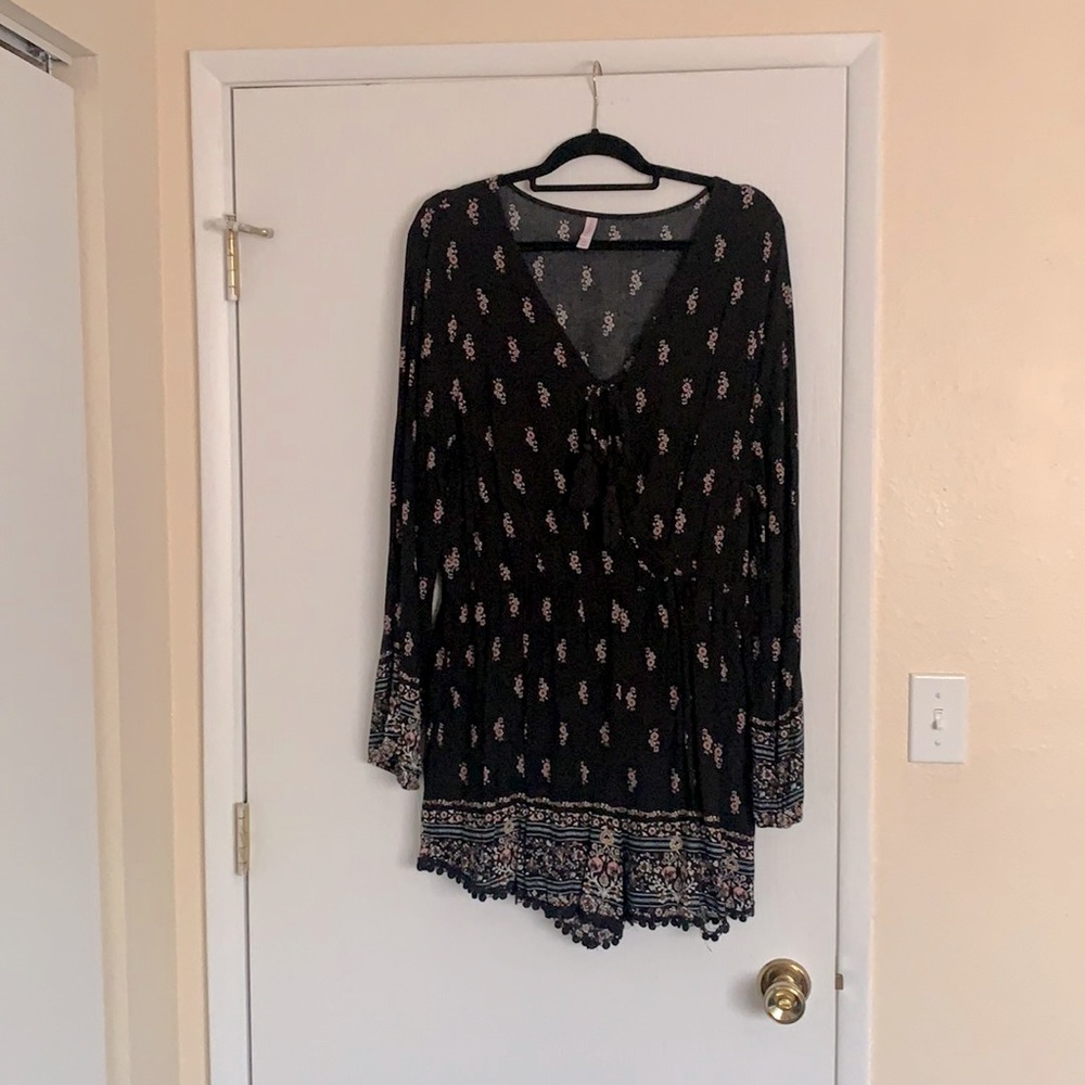 Black Longsleeve Boho Romper